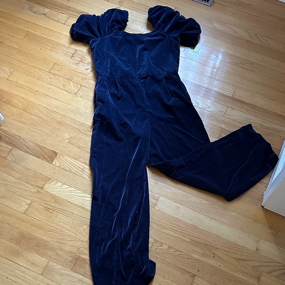 Elegant Navy Blue Girls Velvet Jumpsuit
